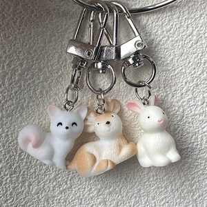 Cute resin cartoon animal keychains featuring fox, deer and rabbit with silver lobster clasps