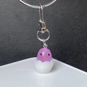 Luminous cartoon chick hatching egg pendant with silver metal lobster clasp keychain