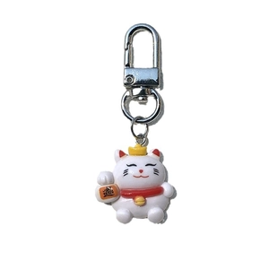 Portachiavi gatto della fortuna Maneki Neko in resina con collare rosso e campanello dorato