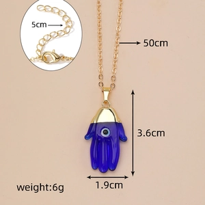 Detailed view of Hamsa Hand necklace dimensions showing 50cm chain and 3.6cm evil eye pendant
