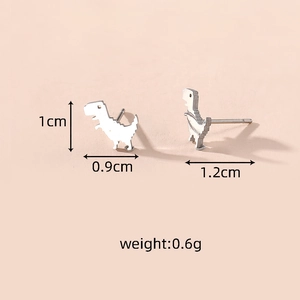 Minimalist cute dinosaur stud earrings in polished silver stainless steel metal