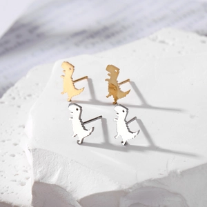 Stainless Steel Mini Dinosaur Stud Earrings Gold Silver Plated Animal Silhouette Minimalist Jewelry For Women Teens