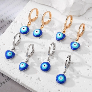 Mini Orecchini a Cerchio Malocchio in Smalto per Donna Vintage Placcati Oro Argento Cuore Tondo Occhio Blu Turco Orecchini in Lega Gioielli