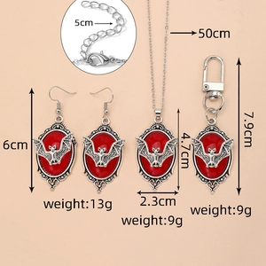 Dimensions détaillées du collier et des boucles d'oreilles chauve-souris gothique