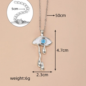Detail view of crying eye pendant necklace with specific chain and pendant dimensions