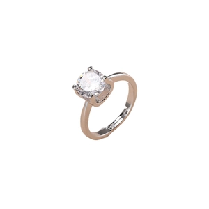 Luxury four-prong round cut crystal diamond ring with unique rose gold and silver dual-tone band