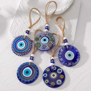 5-piece large acrylic Evil Eye car hanging ornaments with tribal ethnic painted patterns