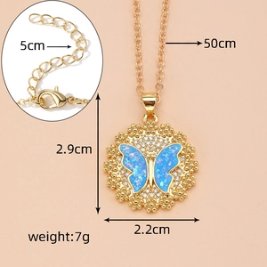Detail view of gold butterfly opal necklace showing 50cm chain and 5cm extension