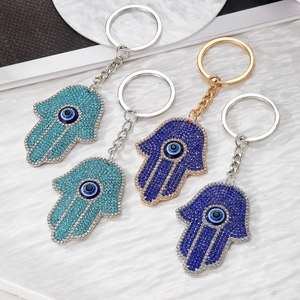 Ethnic Hamsa Hand Keychain Ethnic Full Rhinestone Evil Eye Pendant For Women Alloy Gold Silver Plated Bag Charm Accessory Gift
