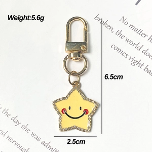 Cute smiling golden star keychain with rhinestones and lobster clasp for bag decoration