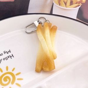 Creative realistic wave french fries keychain with soft silicone and silver metal lobster clasp