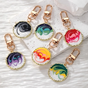Portachiavi Rotondo in Marmo Vintage Lega Smalto Fluid Art Ciondolo Borsa Bordo Ondulato Oro Accessori Donna Regalo
