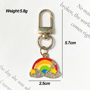 Cute rainbow cloud keychain with white rhinestones and gold alloy moon star charms