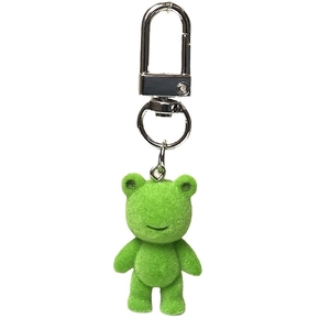 Porte-clés ours floqué vert mignon avec attache en métal argenté sur fond blanc