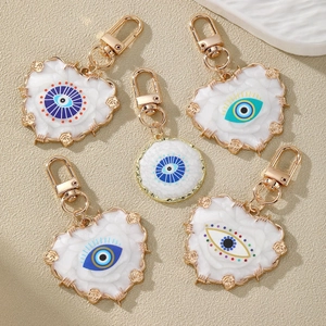 Ethnic Alloy Evil Eye Heart Keychain Vintage Gold Plated Rose Flower Enamel Pendant Boho Bag Accessory Gift For Women