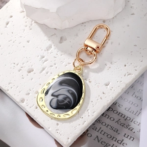 Bohemian geometric marble teardrop keychain with gold metal frame for handbags