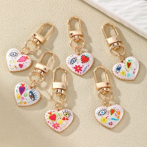 Boho Ethnic Colorful Heart Enamel Evil Eye Keychain For Women Alloy Wave Edge Bag Charm Jewelry Gift