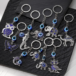 Portachiavi Animale Malocchio Vintage in Lega Strass Elefante Gufo Sirena Pendente Etnico Anello Portachiavi Accessori