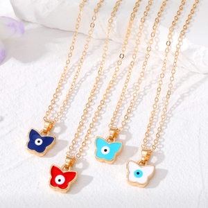 Schmetterling Böser Blick Anhänger Halskette Koreanischer Stil Legierung Tropföl Emaille Gold Zarte O-Kette Schmuck Für Damen Geschenk