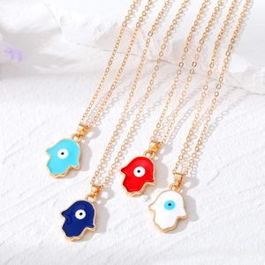 Collier Pendentif Main De Fatma Bohème Pour Femmes Alliage Plaqué Or Mauvais Œil Nazar Amulette Bijoux En Émail Cadeau