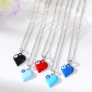 Mode Legierung Herz Böser Blick Anhänger Halskette Für Damen Tropföl Herzform Schutz Amulett Tägliches Accessoire Schmuck