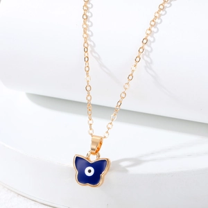 Elegante Goldkette mit blauem Schmetterlingsanhänger und bösem Blick Motiv für Damen