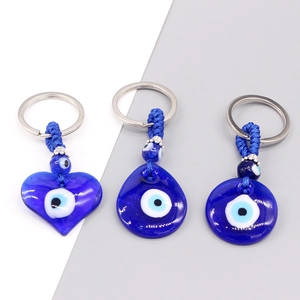 Handmade Blue Glass Evil Eye Keychain Heart Waterdrop Round Shape Nazar Amulet Key Ring Bag Pendant Protection Jewelry Gift