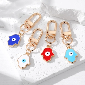 Hamsa Hand Evil Eye Keychain Alloy Enamel Drip Oil Hamsa Palm Pendant Ethnic Vintage Bag Charm Key Ring Jewelry For Women Men