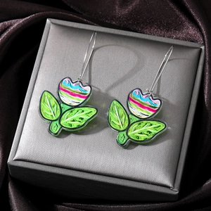 Chic tulip flower drop earrings with colorful acrylic petals and silver hooks for women