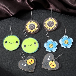 Cartoon Acrylic Drop Earrings For Women Kids Cute Smiley Sunflower Cat Ice Cream Pattern Dangle Earrings Fashion Jewelry