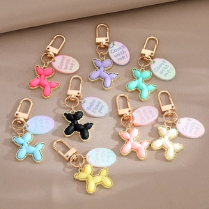 Cartoon Balloon Dog Keychain Resin Alloy Edged Pendant For Women Bag Hanging Charm Accessories With Slogan Tag Gift