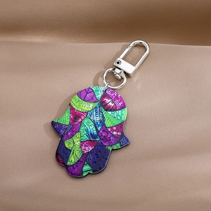 Bohemian Hamsa Hand keychain with colorful evil eye pattern and positive words charm