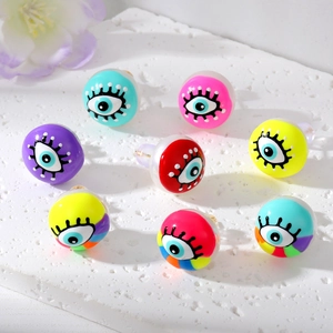 Fashion Evil Eye Stud Earrings For Women Colorful Graffiti Painted Round Artificial Pearl Resin Earrings Jewelry Gift