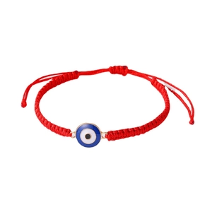 Handmade woven red string Evil Eye bracelet with adjustable gold-trimmed charm