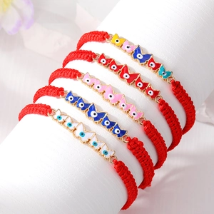 Handmade Braided Red Rope Bracelet For Women Men Alloy Enamel Evil Eye Butterfly Charm Adjustable Ethnic Bohemian Jewelry