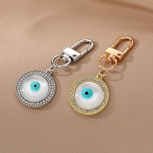 Turkish Evil Eye Pendant Keychain Gold Silver Plated Alloy Round Rhinestone Bag Hanging Accessories Fashion Jewelry Gift