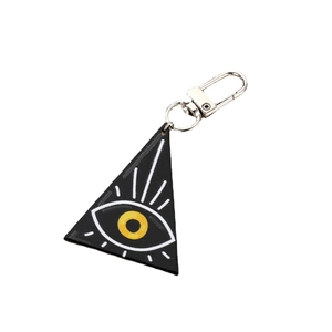 Retro triangle evil eye keychain with Fatima hand motif and silver lobster clasp
