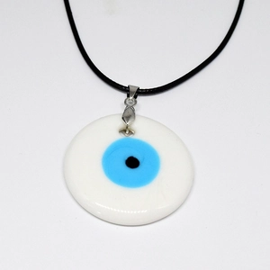 Collier vintage œil turc avec pendentif rond en verre bleu Nazar sur cordon noir