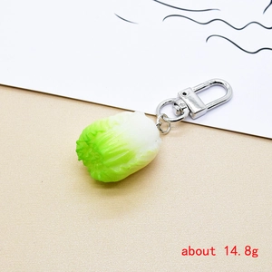 Detailed shot of creative resin Chinese cabbage keychain with metal lobster clasp, 14.8g