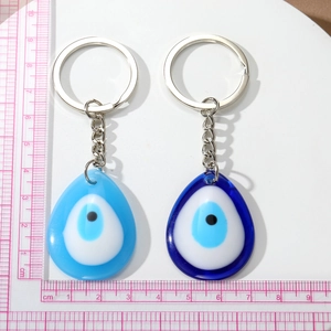 Turkish Evil Eye teardrop keychain set with blue resin charms and silver metal ring