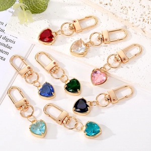 Korean Style Heart Shaped Crystal Glass Keychain Alloy Gold Plated Bag Charm For Women Girls Elegant Heart Key Ring Gift