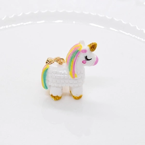 3D Cartoon Einhorn Schlüsselanhänger aus Harz mit Regenbogenmähne und Glitzerdekor