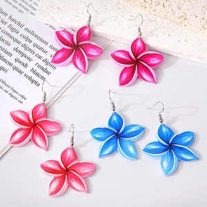 Summer Acrylic Plumeria Flower Drop Earrings Gradient Floral Petal Dangle Earrings For Women Beach Vacation Jewelry