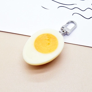 Creative realistic boiled egg food keychain with resin texture and silver metal clip