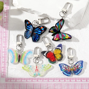 Buntes Acryl Schmetterling Schlüsselanhänger Set mit silbernen Verschlüssen in sechs Mustern