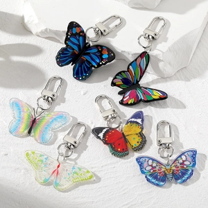 Retro Bunter Schmetterling Schlüsselanhänger Acryl Legierung Anhänger Verlauf Insekt Tasche Charme Accessoires Für Damen Schmuck