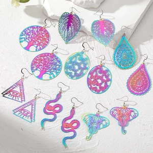 Western Rainbow Metal Hollow Drop Earrings For Women Personalized Tree Of Life Snake Butterfly Leaf Dangle Earrings Jewelry