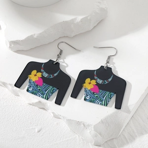 Ohrringe mit afrikanischer Silhouette aus schwarzem Acryl mit bunten Tropenblumen