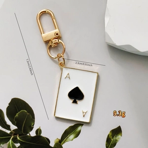 Detailed view of Ace of Spades poker keychain showing dimensions of 7.2cm by 2.3cm