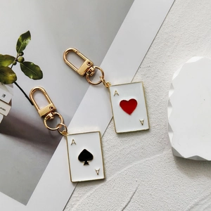 Funny Poker Card Ace Of Spades Hearts Keychain Alloy Enamel Pendant For Bag Key Ring Jewelry For Women Men Gift